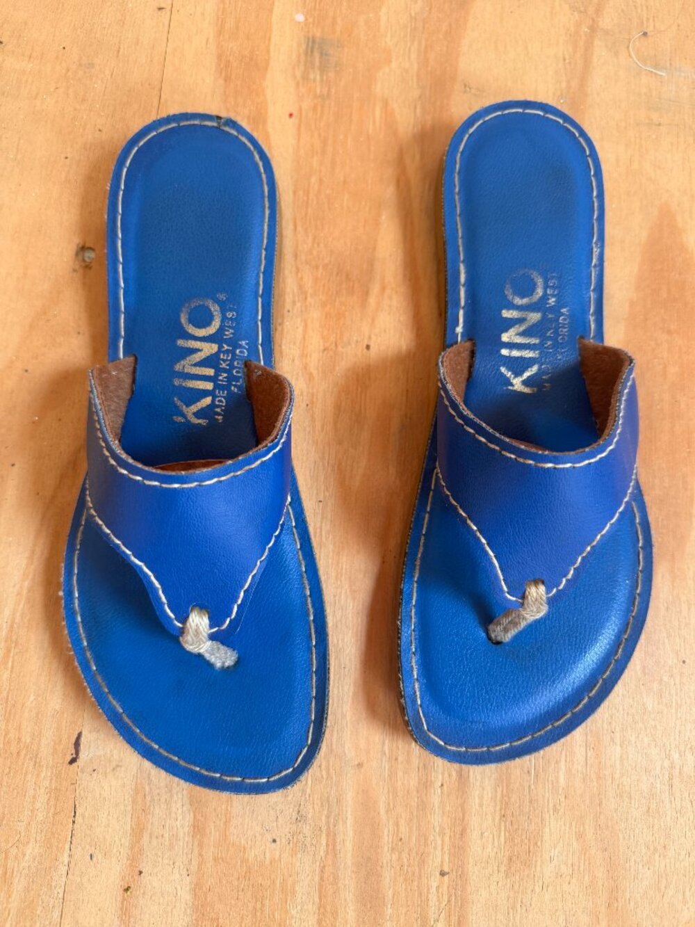 Vintage Kino Key West Cobalt Blue Leather Sandals | Size 9